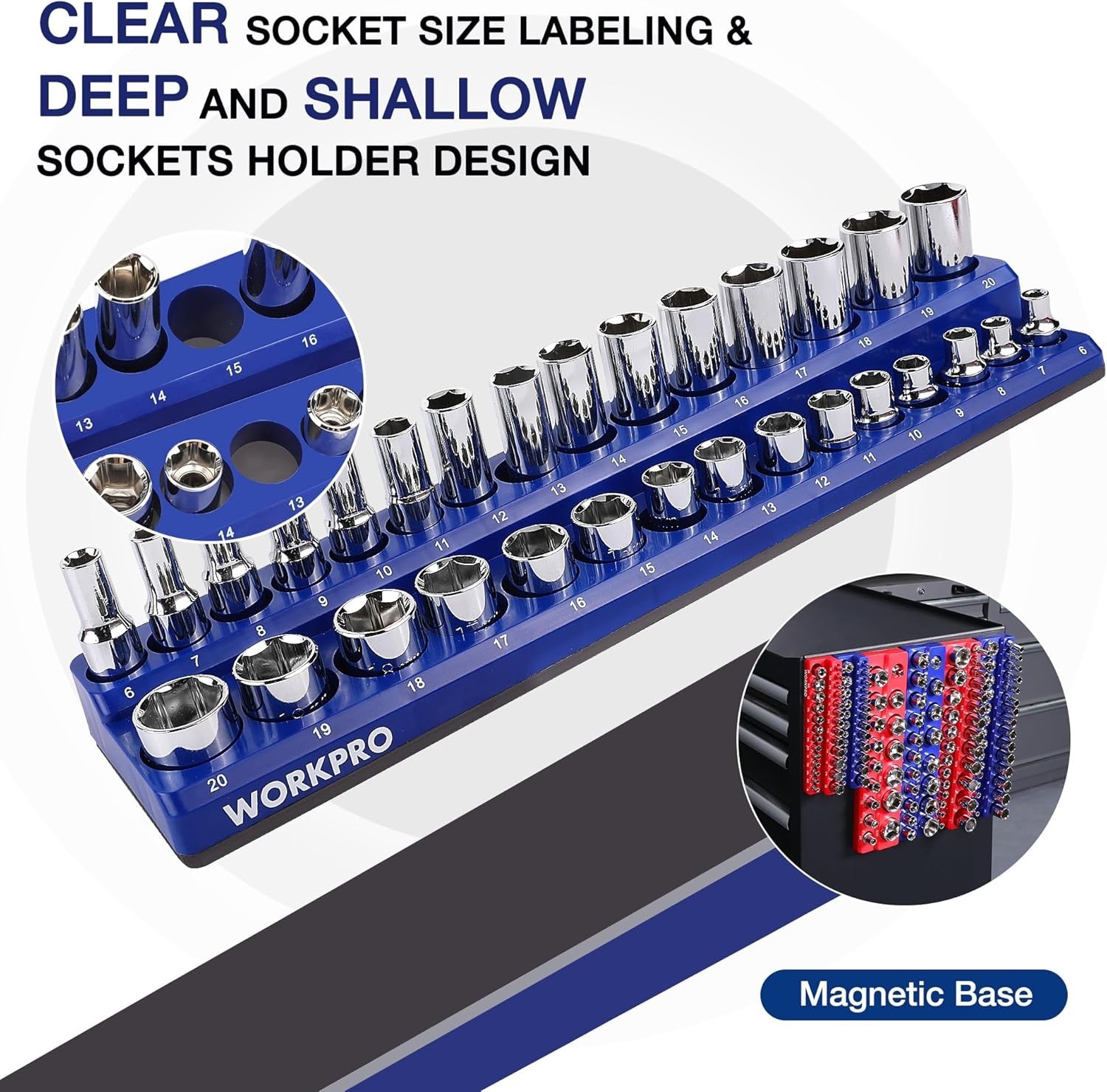 Magnetic Socket Organizer for Standard & Deep Sockets - 6 Trays Included