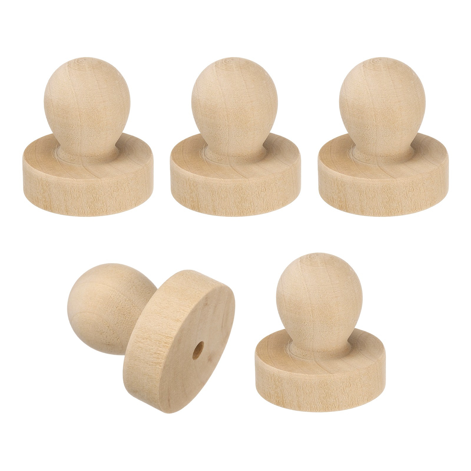 38mm Stamp Wood Round Handle, 5Pcs Wooden Knobs Stamp Mounts Drawer Pulls