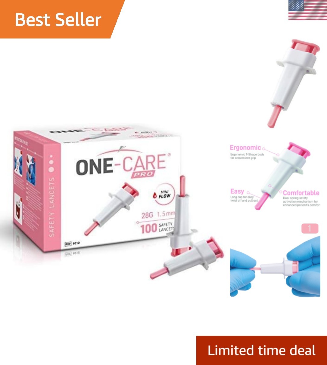 MediVena PRO Safety Lancets, Top Push Button Activated, 28G x 1.5mm, 100/bx, ...