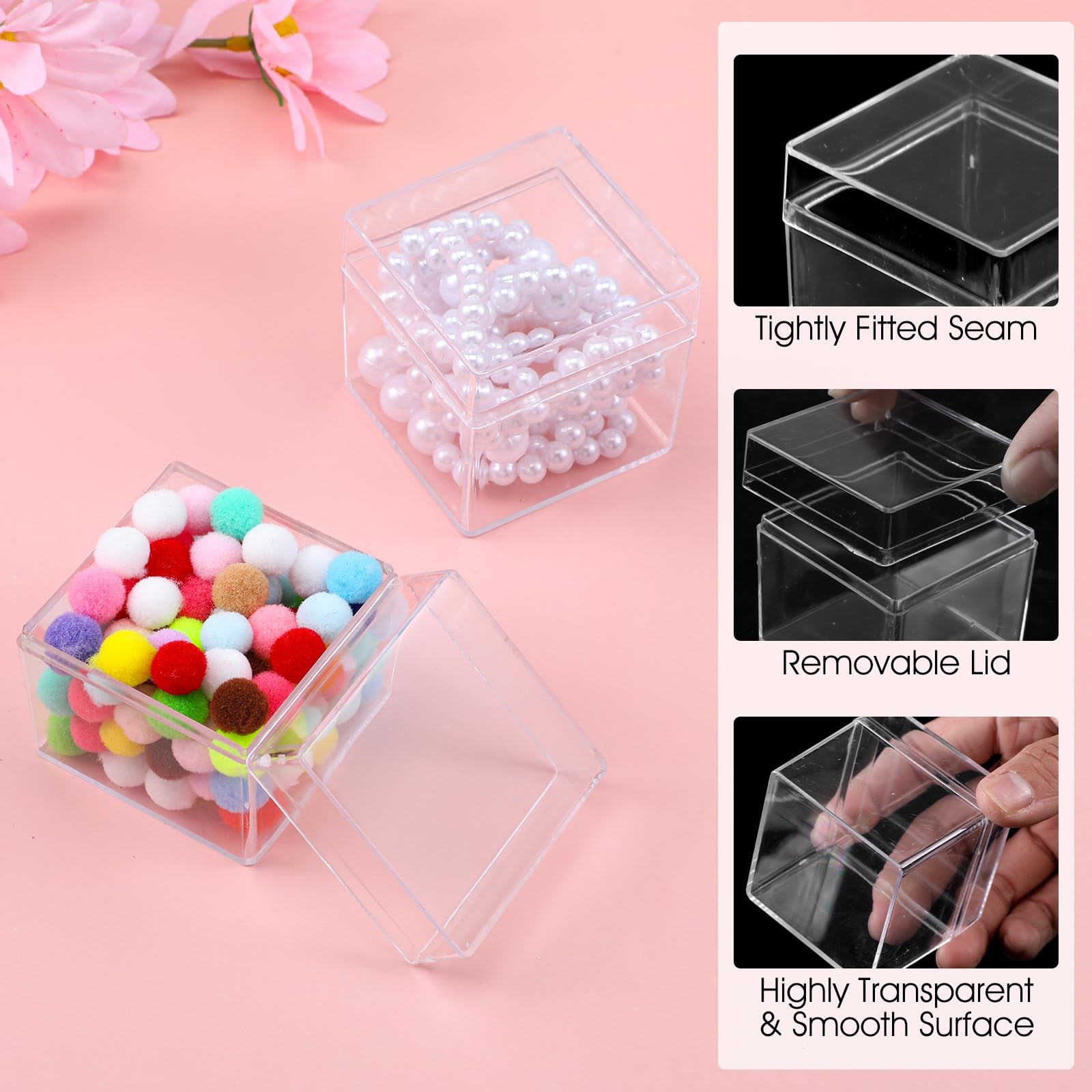 2 x 2 In Acrylic Boxes, Small Clear Box with Lids Treat Gift Boxes Storage