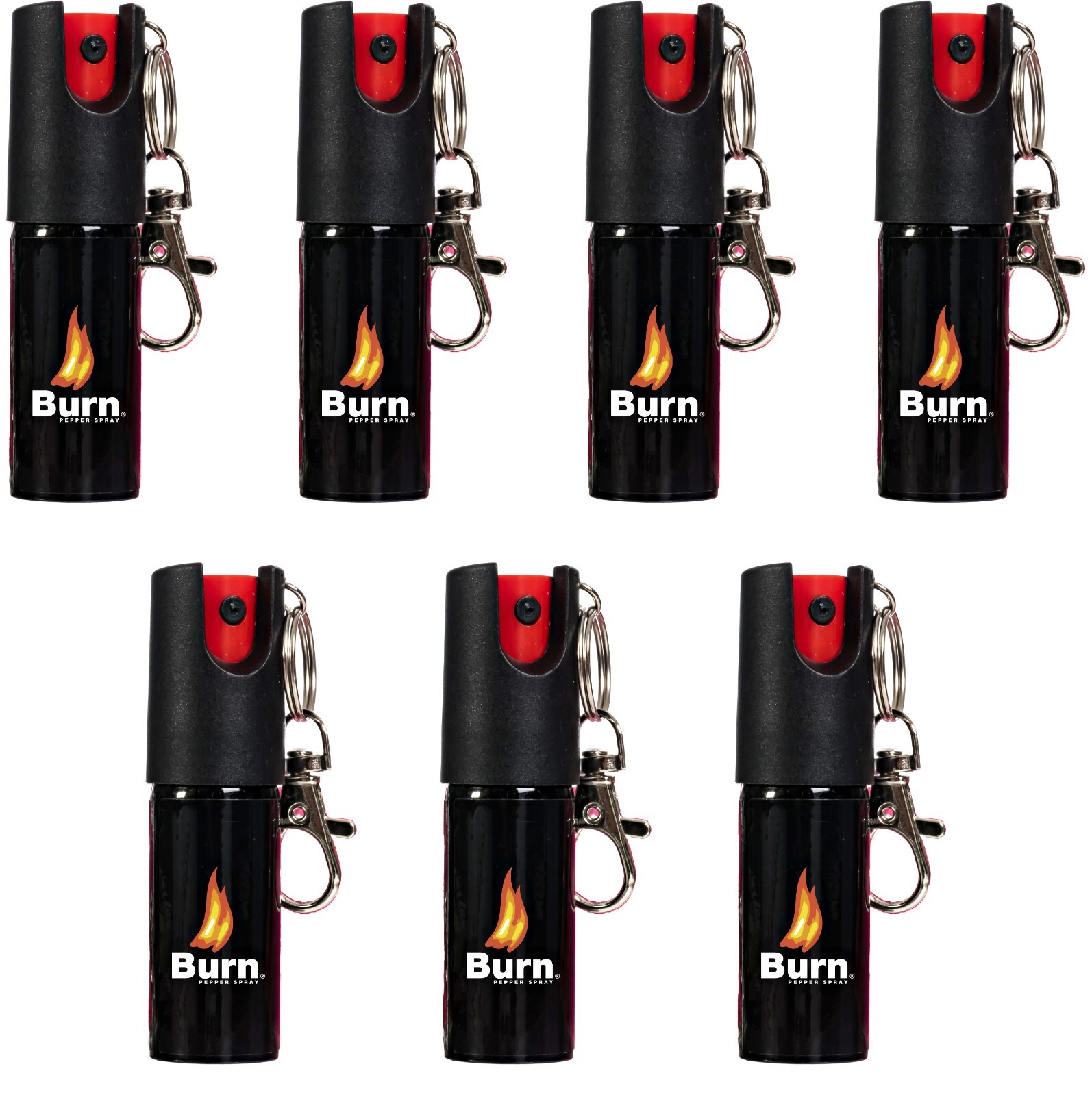 7 PACK BURN Pepper Spray Keychain for Self Defense  1/2oz Keyring Clip
