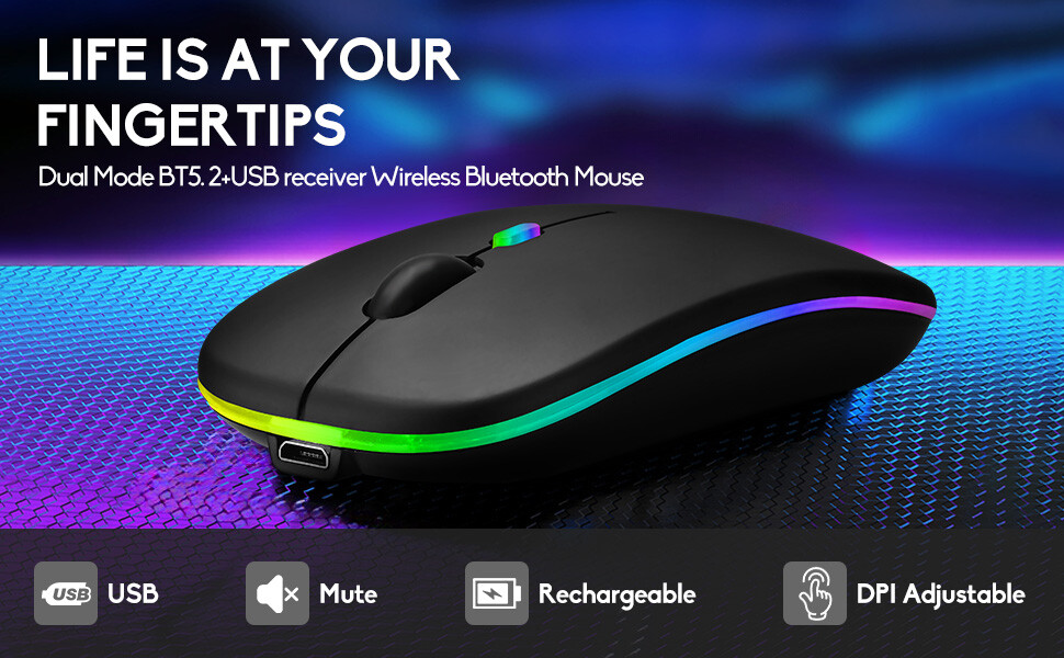 10 Pack LED Wireless Bluetooth Mouse - Dual Mode, Silent & Rechargeable!