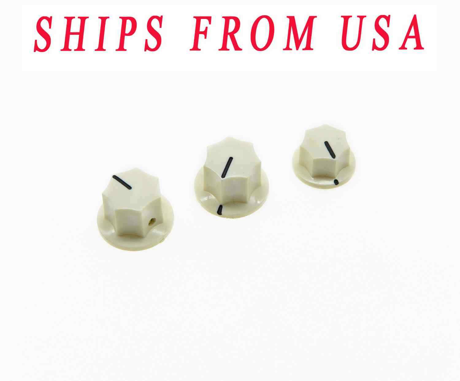 3x Brass Insert USA Size 1/4" Jazz J Bass Knobs,Large & Small Knob Aged White