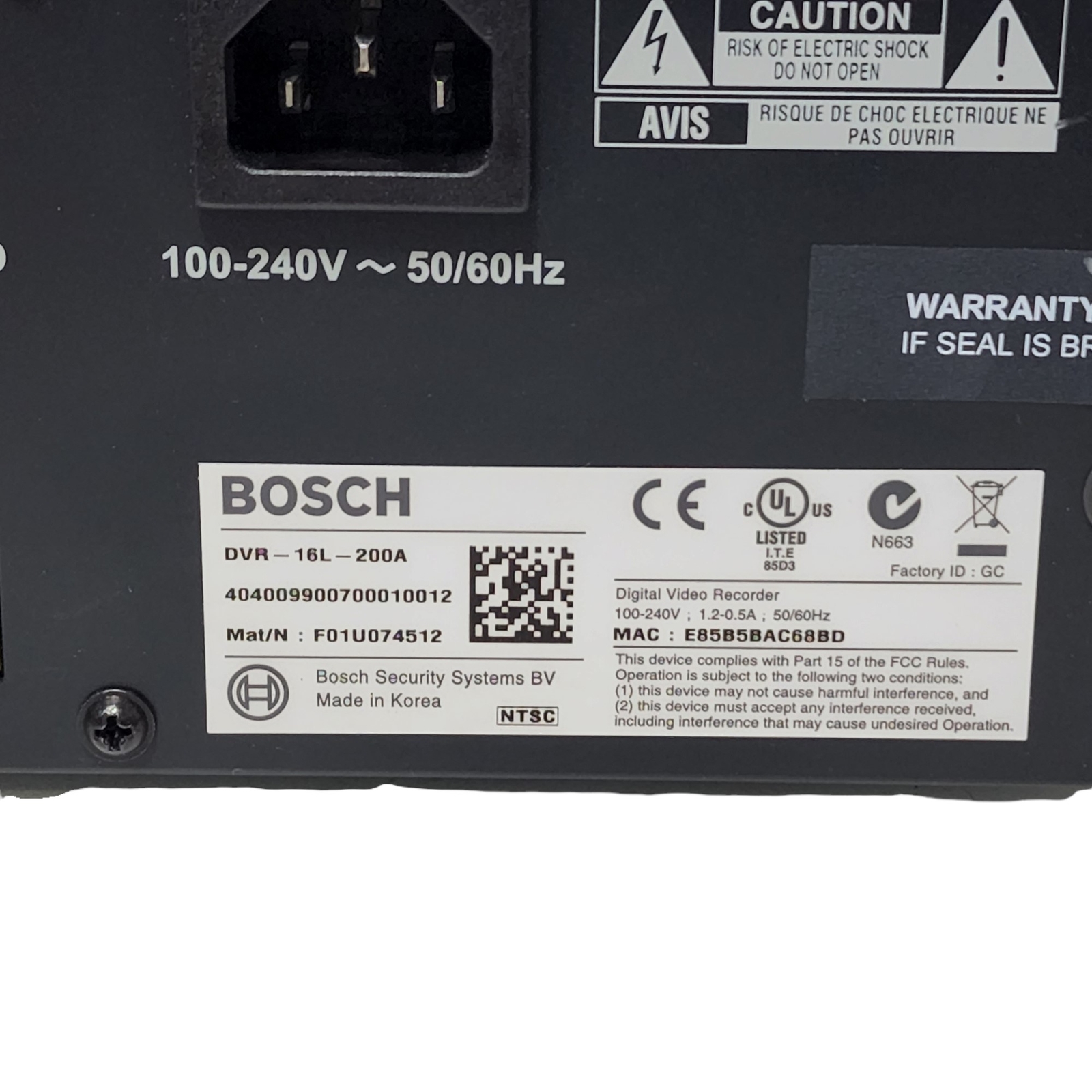 Bosch DVR-16L-200A Security DVR