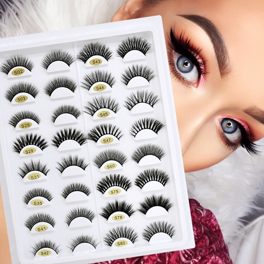 16 Pairs False Eyelashes Natural 3D Fluffy Wispy Cross Faux Mink Lashes Pack US