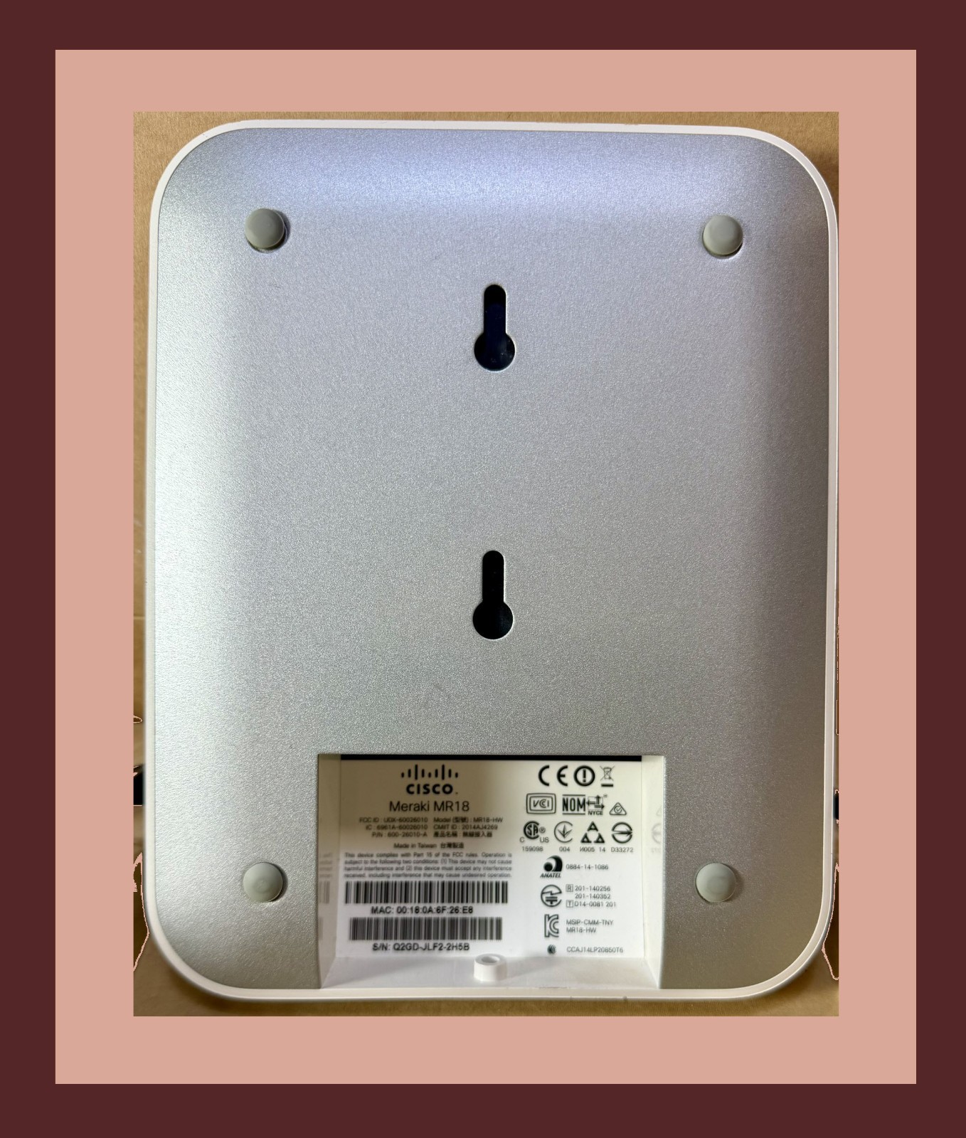 Cisco Meraki MR18-HW Dual-Band Wireless Access Point Unclaimed w/ Mount Bracket