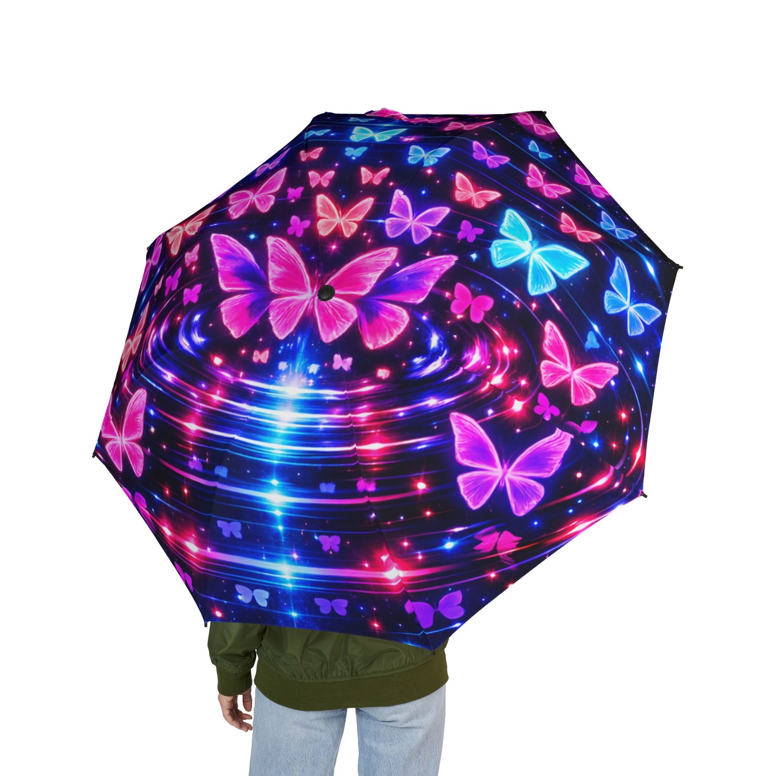Neon Butterfly Foldable Umbrella Travel Rain Umbrella