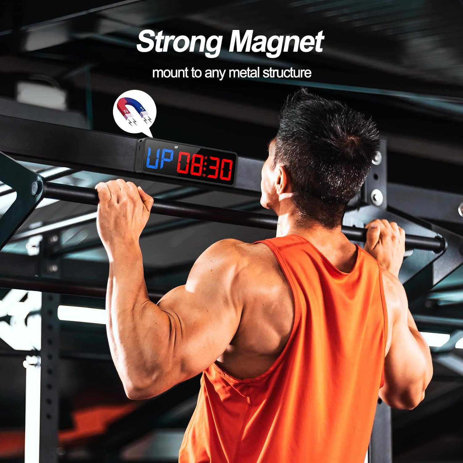Small Portable Gym Timer Clock, Strong Magnet, Workout Interval Timer with Power