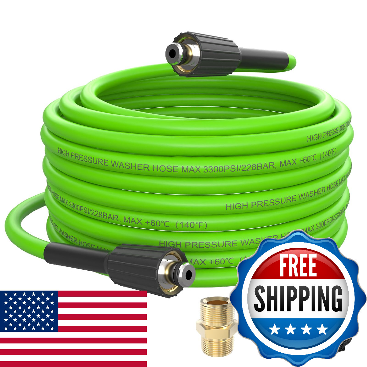 APOWER PVC Pressure Washer Hose 50 FT x 1/4" Kink Resistant Power Washer Hose Hi