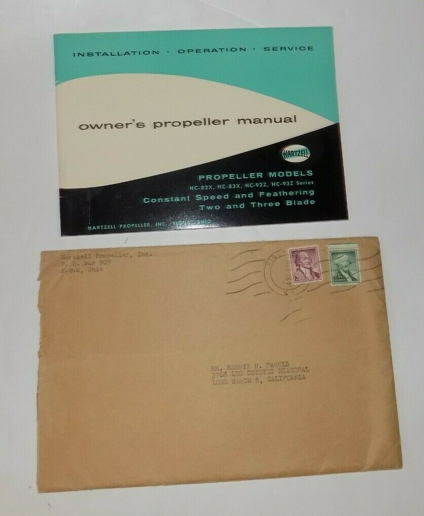 Vintage Hartzell Owner's Propeller Manual Cessna w/ Original Envelope - VG Condi