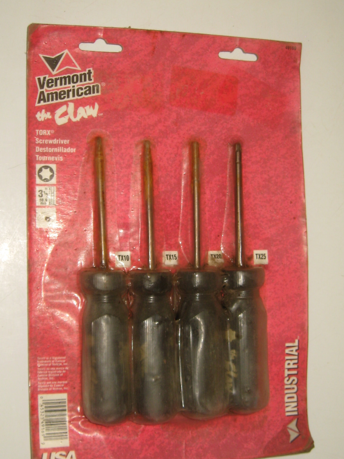 4-piece TORX SCREWDRIVER SET, T10, T15, T20, T25, USA, Vermont American # 49169
