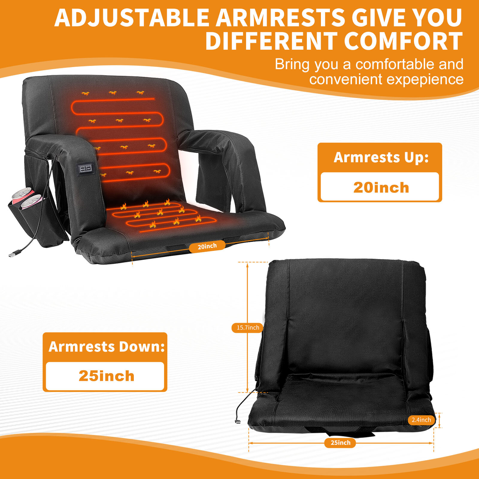 H&ZT 21"/ 25" Heated Stadium Seats for Bleachers with Back Support 3 Heat Model
