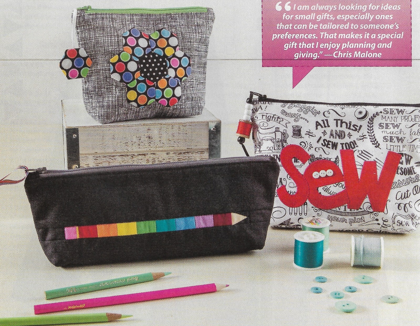 3 Hobby Bags quilting pattern instructions