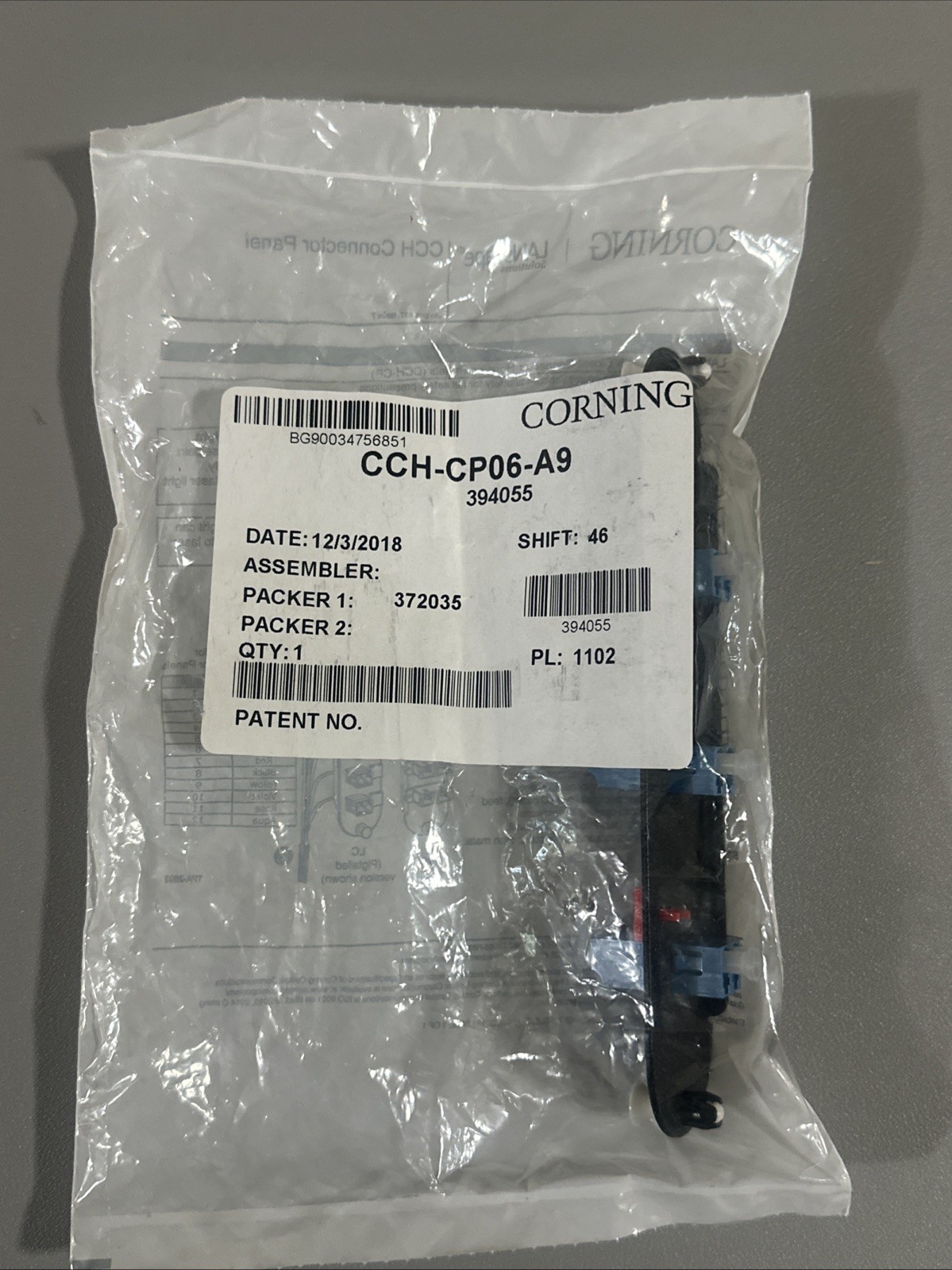 Corning CCH-CP06-A9 LC Duplex 6 Fibers Closet Connector Housing (CCH) Panel