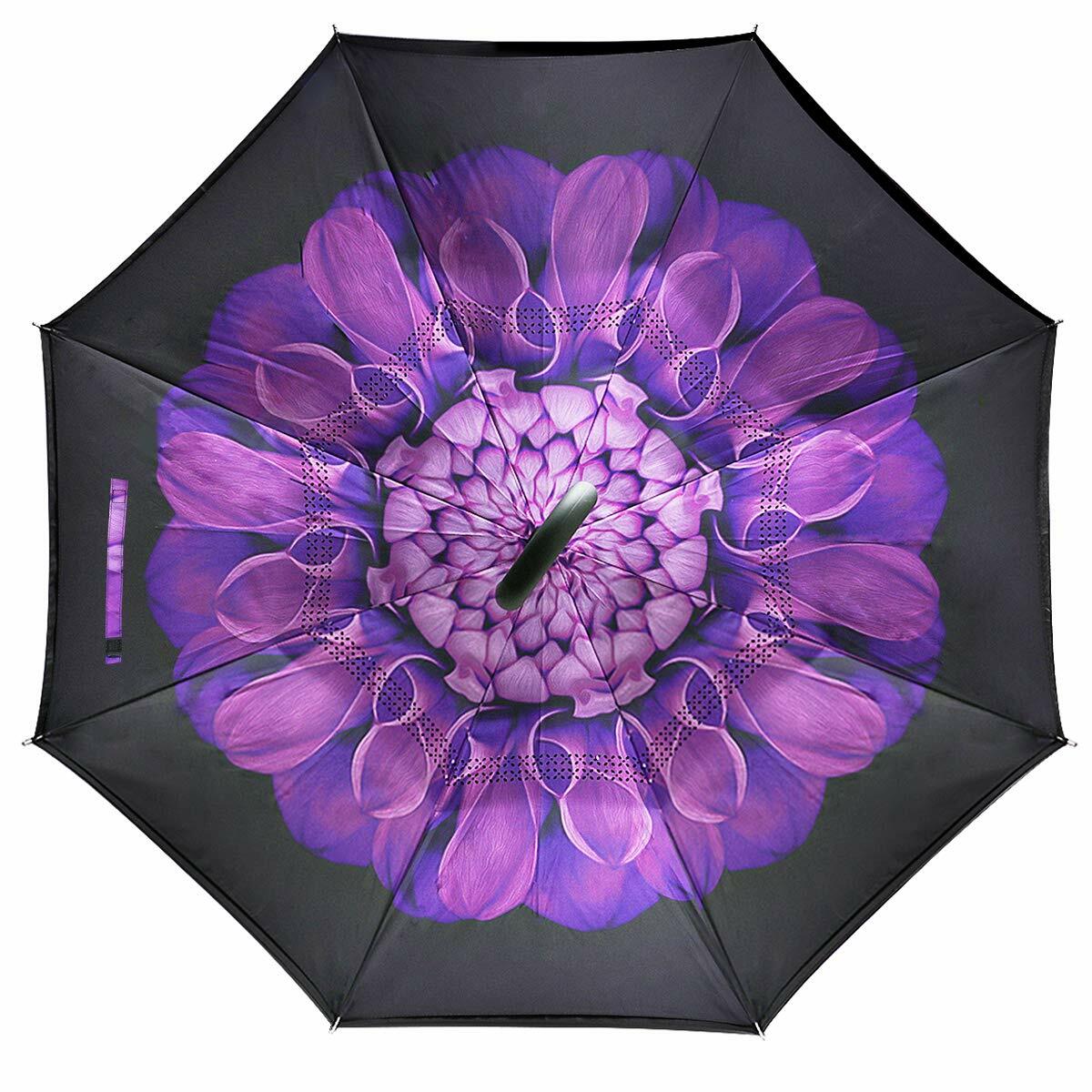 C-Handle Inverted Reverse Umbrella, Flower print (Inside-out, Upside-down)