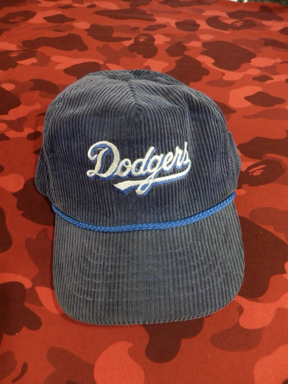 Vintage Los Angeles Dodgers Corduroy Script Strapback Hat Cap Blue Amapro MLB