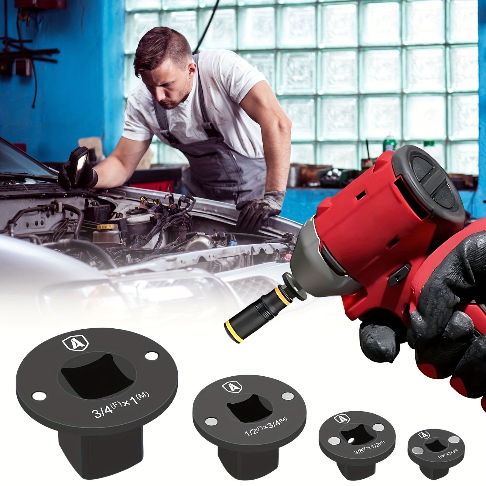 4-Pack Low Profile Impact Socket Adapter Set, Drive Reducing Ratchet Adapter Set