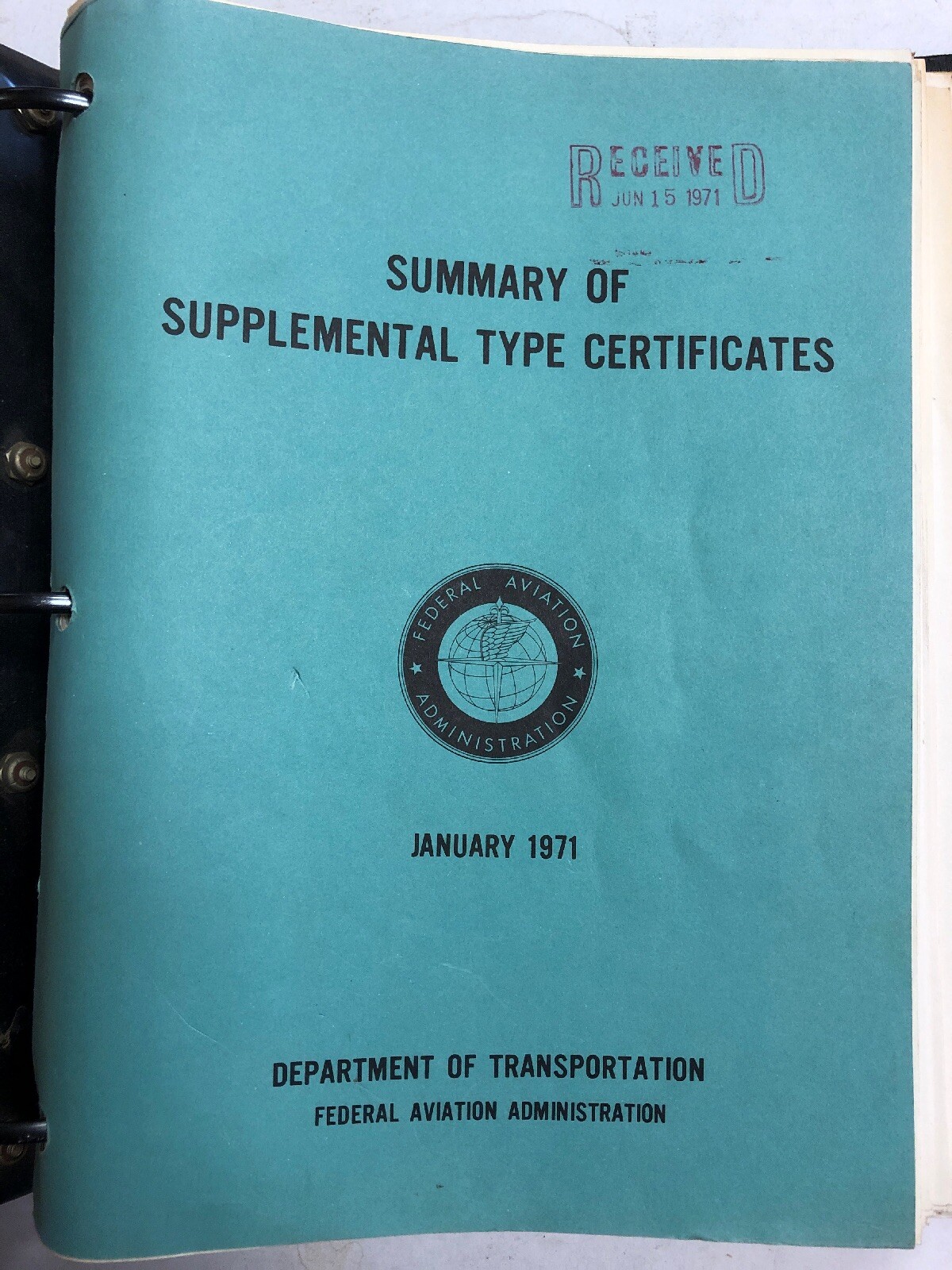 FAA Summary Of Supplemental Type Certificates 1971  Original