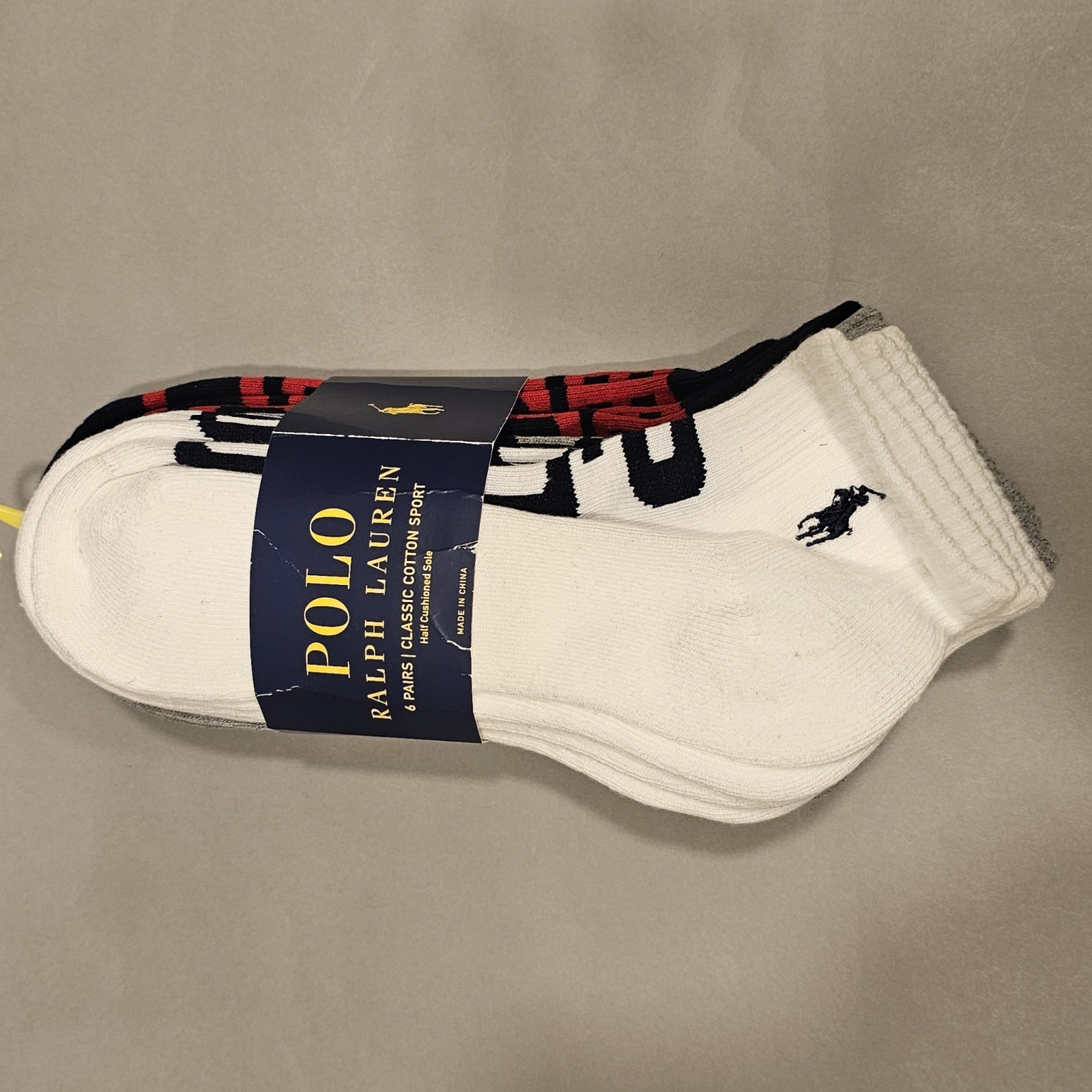 Polo Ralph Lauren Classic Cotton Ankle Sport Socks Half Cushion 6 Pair Big Print