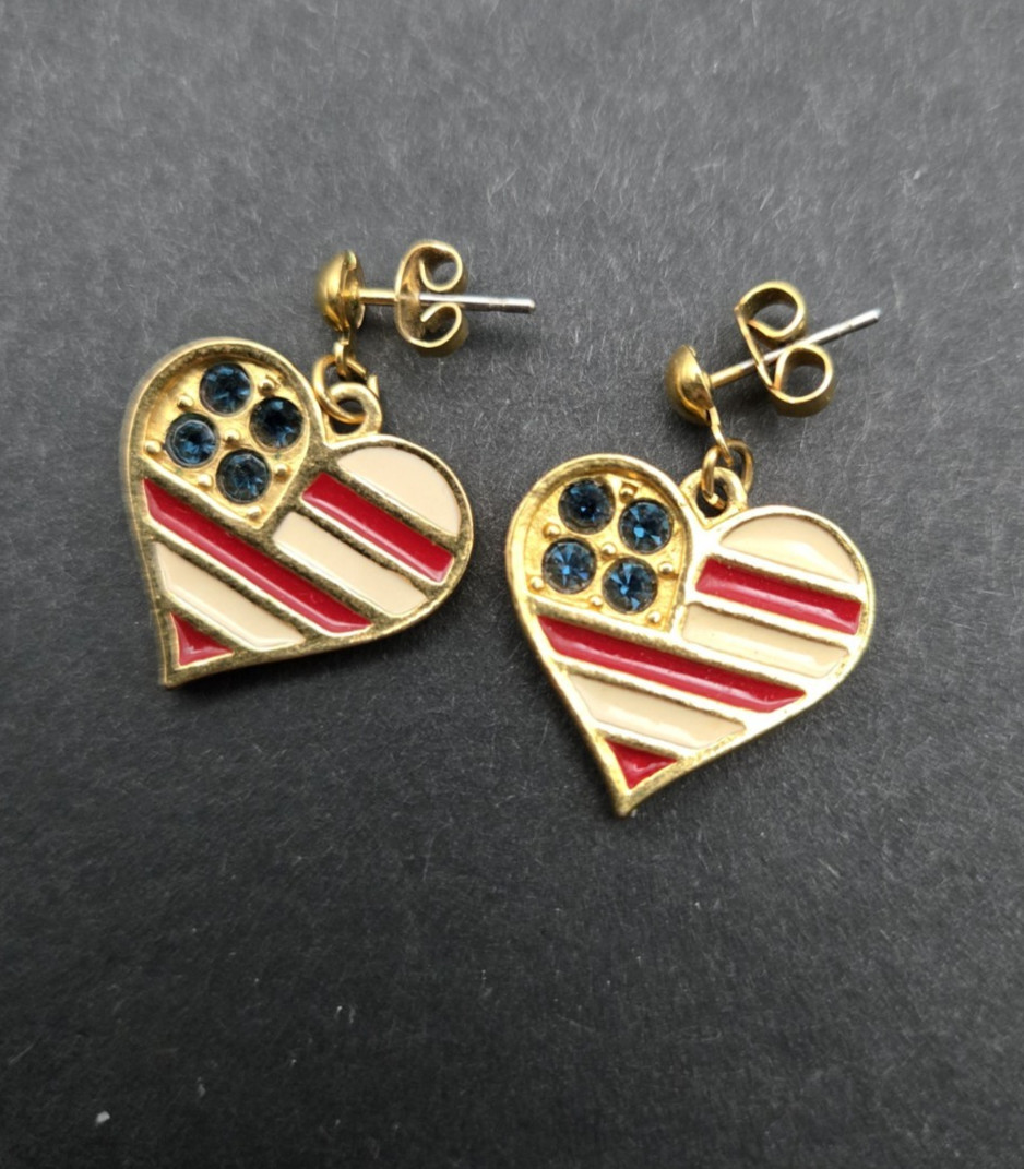 American Flag Heart Pierced Earrings