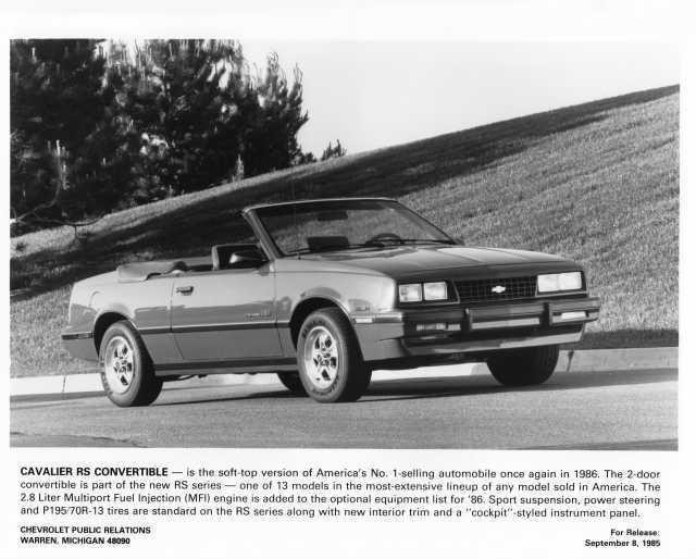 1986 Chevrolet Cavalier RS Convertible Press Photo 0102