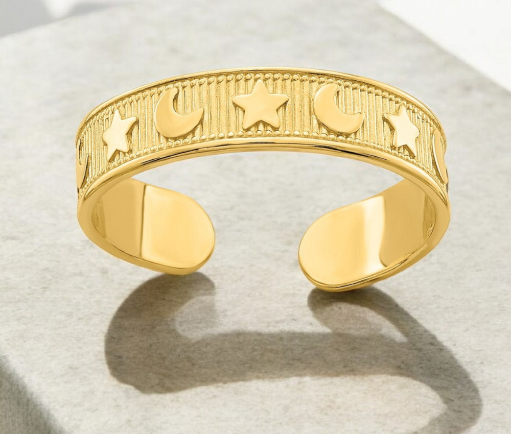 14k Yellow Gold Adjustable Star and Celestial Moons Toe Ring - Toe Rings for