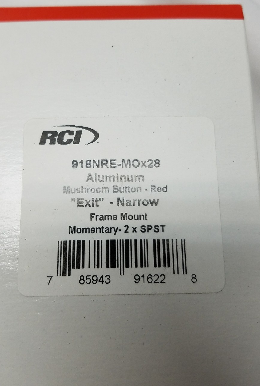 NEW RCI RED ALUMINUM EXIT MUSHROOM BUTTON 918NRE-MOx28