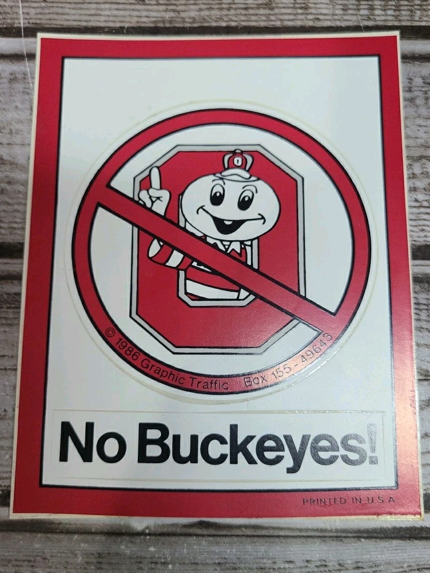 1986 ‘No Buckeyes!’ Sticker – College Football Rivalry Vintage OSU Made In USA