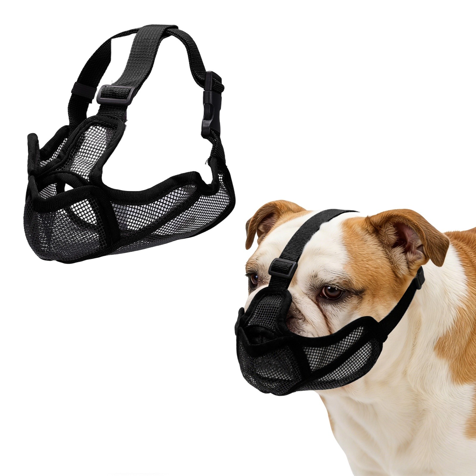 Short Snout Dog Muzzles Adjustable Mouth Cover for Dogs ( M, Black )