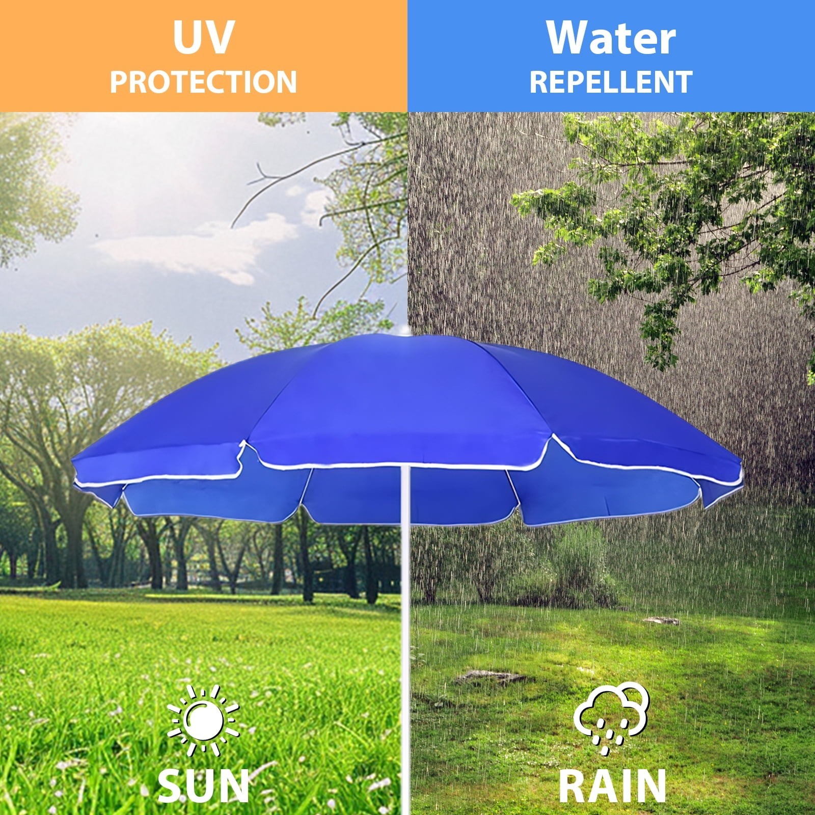 Portable Folding Picnic Double Chair With Removable Umbrella Blue