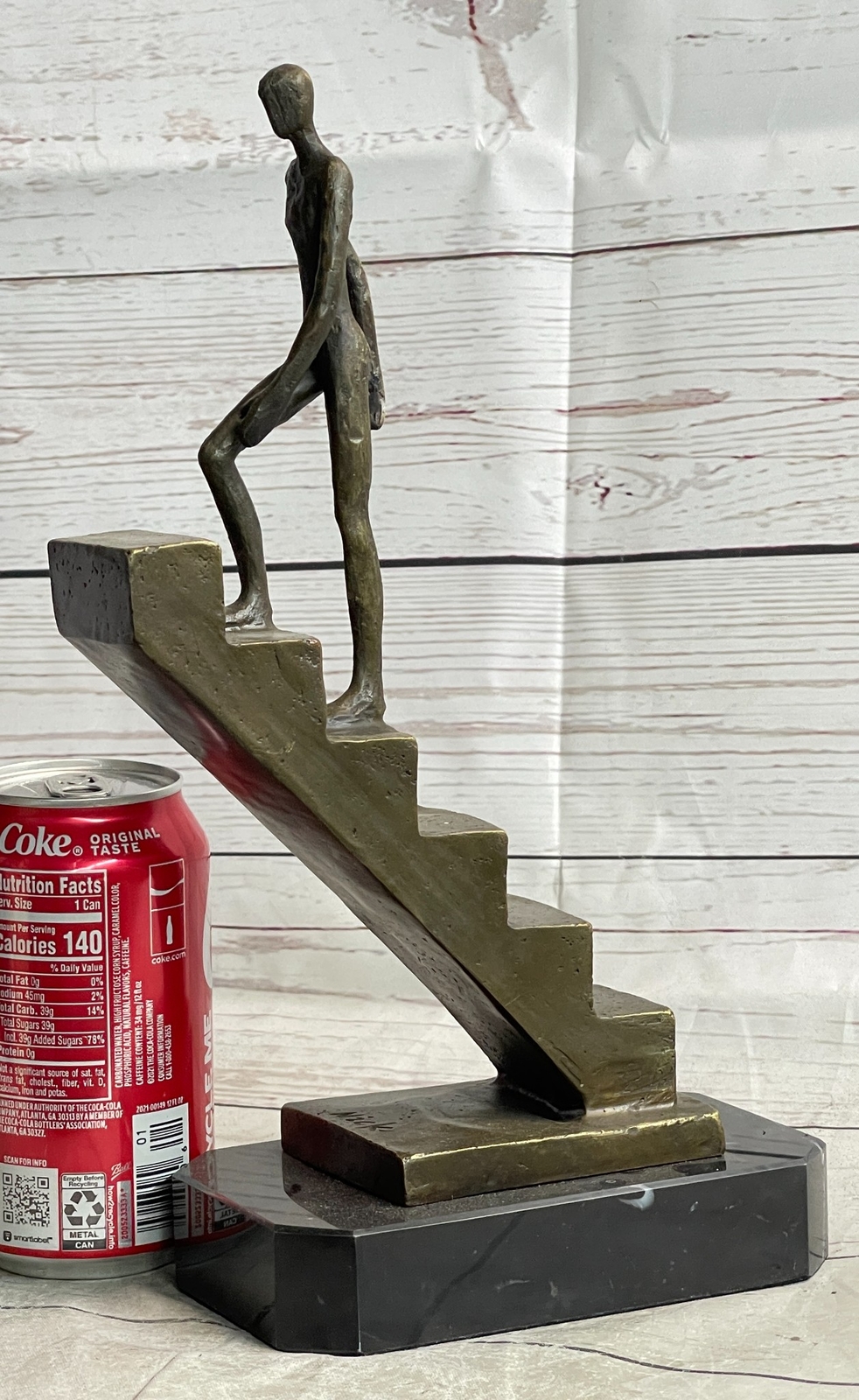Signed Nick Mid-Century Stair Climbing Bronze Statue: Handcrafted Home Artwork