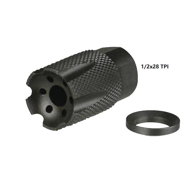 Compact Short Low Concussion Muzzle Brake 1/2x28 TPI .223 5.56 Free Washer