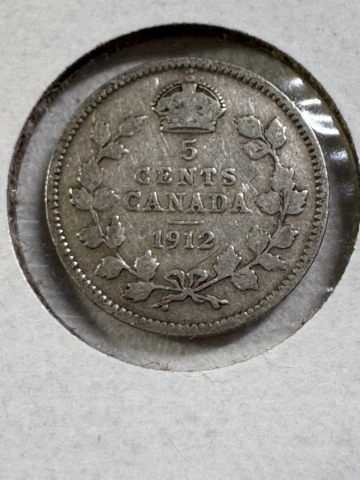 1912 Canada 5 Cents Small Silver Coin