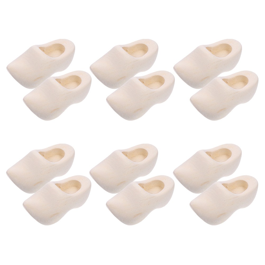 6 Pairs Miniature Dutch Clogs for DIY Crafts 1.57 inch Unfinished Wooden Shoes