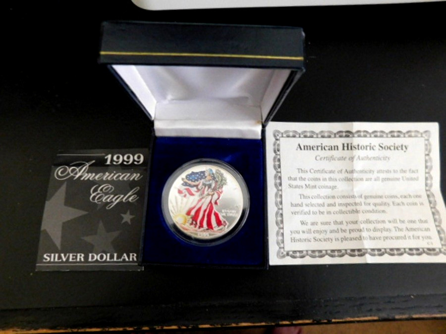 1999 Colorized Silver Eagle W/ Presentation Box & COA