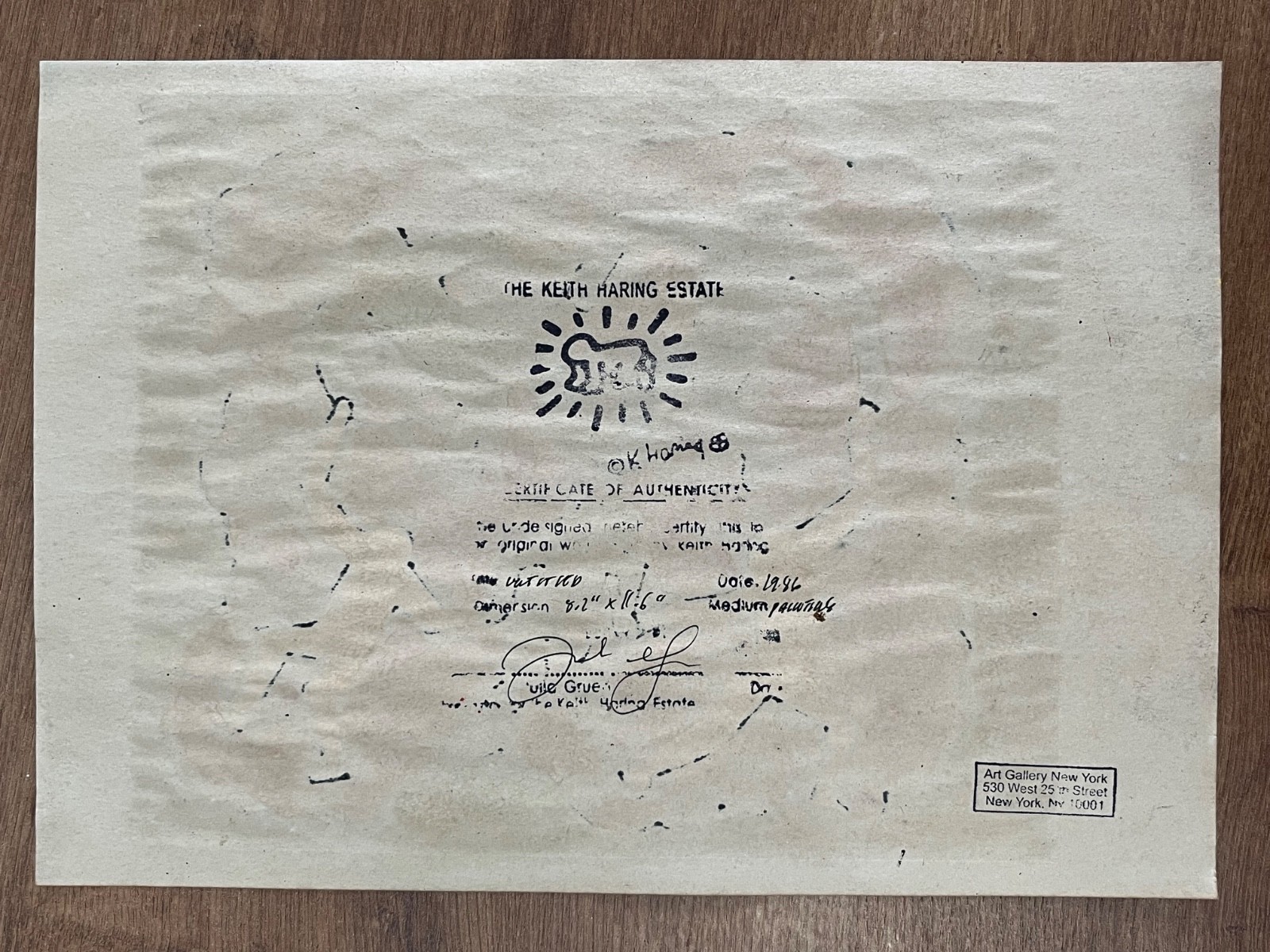 Keith Haring (Handmade) Mixed Media on Paper Painting signed and stamped