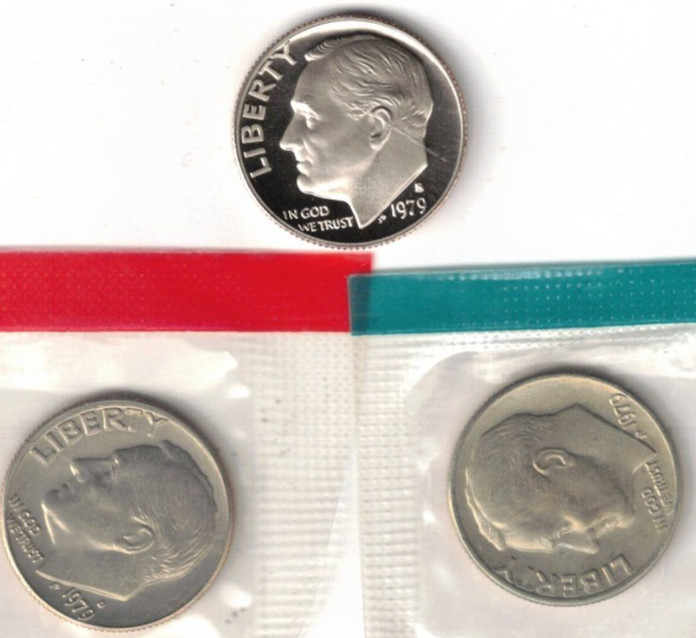 1979-S+P+D Uncirculated and S-Proof Roosevelt Dimes (3 Coins)!