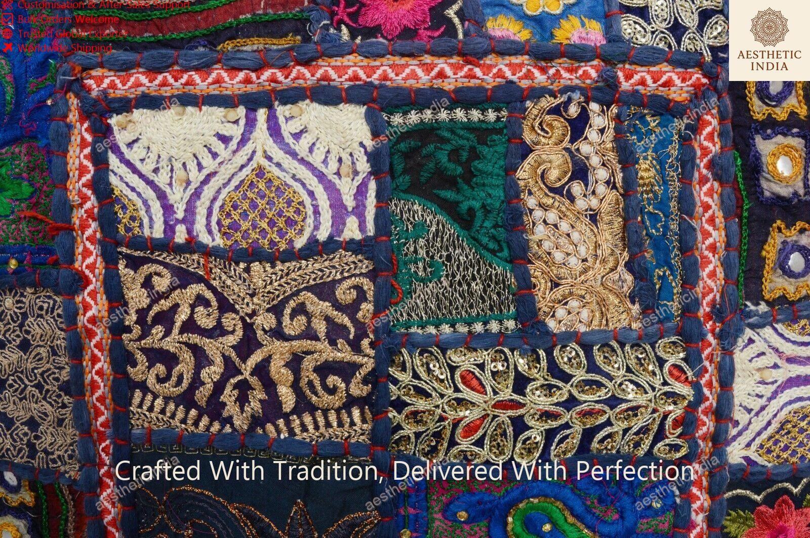 Rajasthani Handmade Vintage Home Decor Designers Khambari Square Pouf