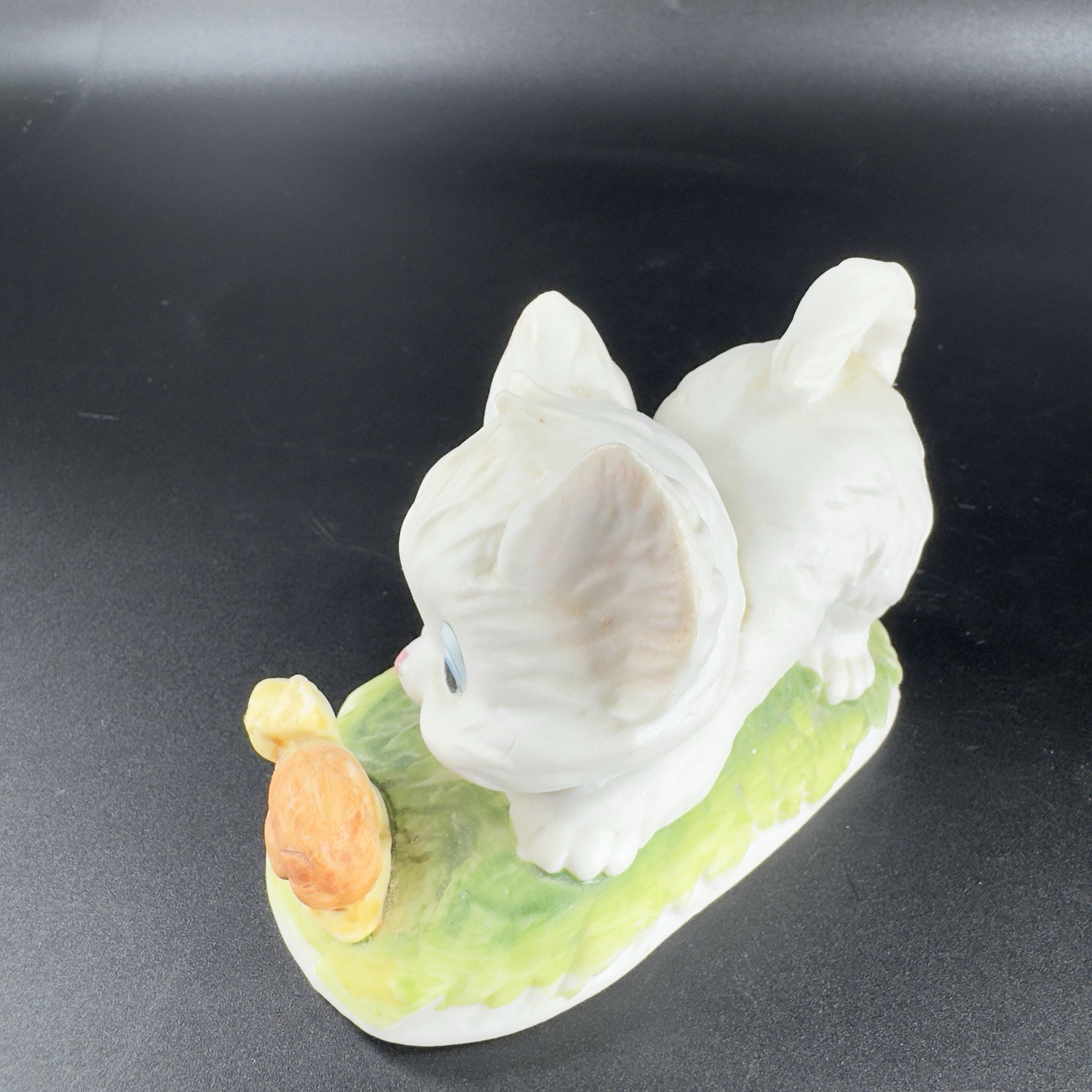 Vintage Lefton China White Kitten And Snail Ceramic Whimsical Figurine Decor VTG