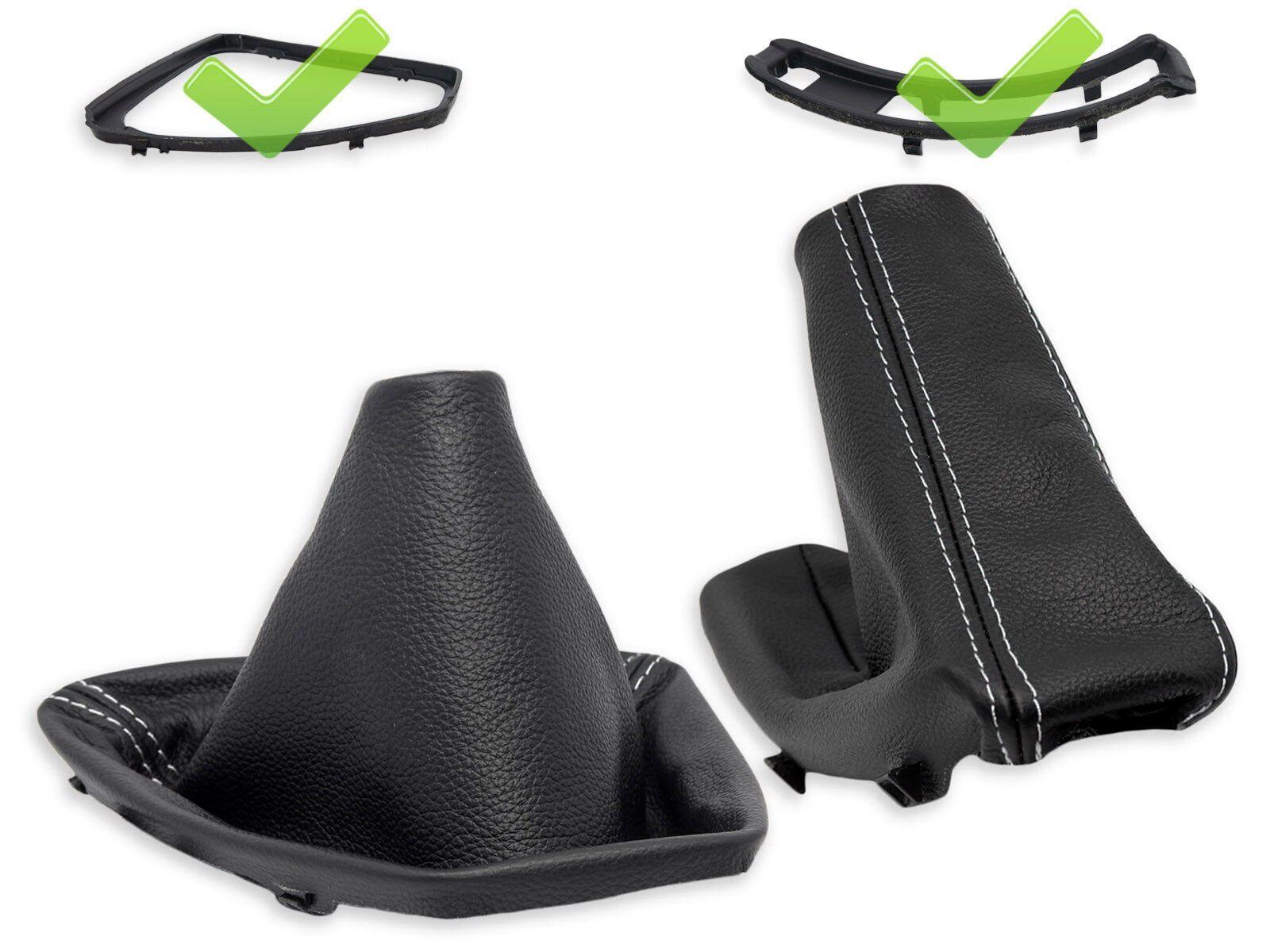 FOR BMW E90 E91 GEAR SHIFT + HANDBRAKE GAITER LEATHER STITCHING WHITE + FRAME