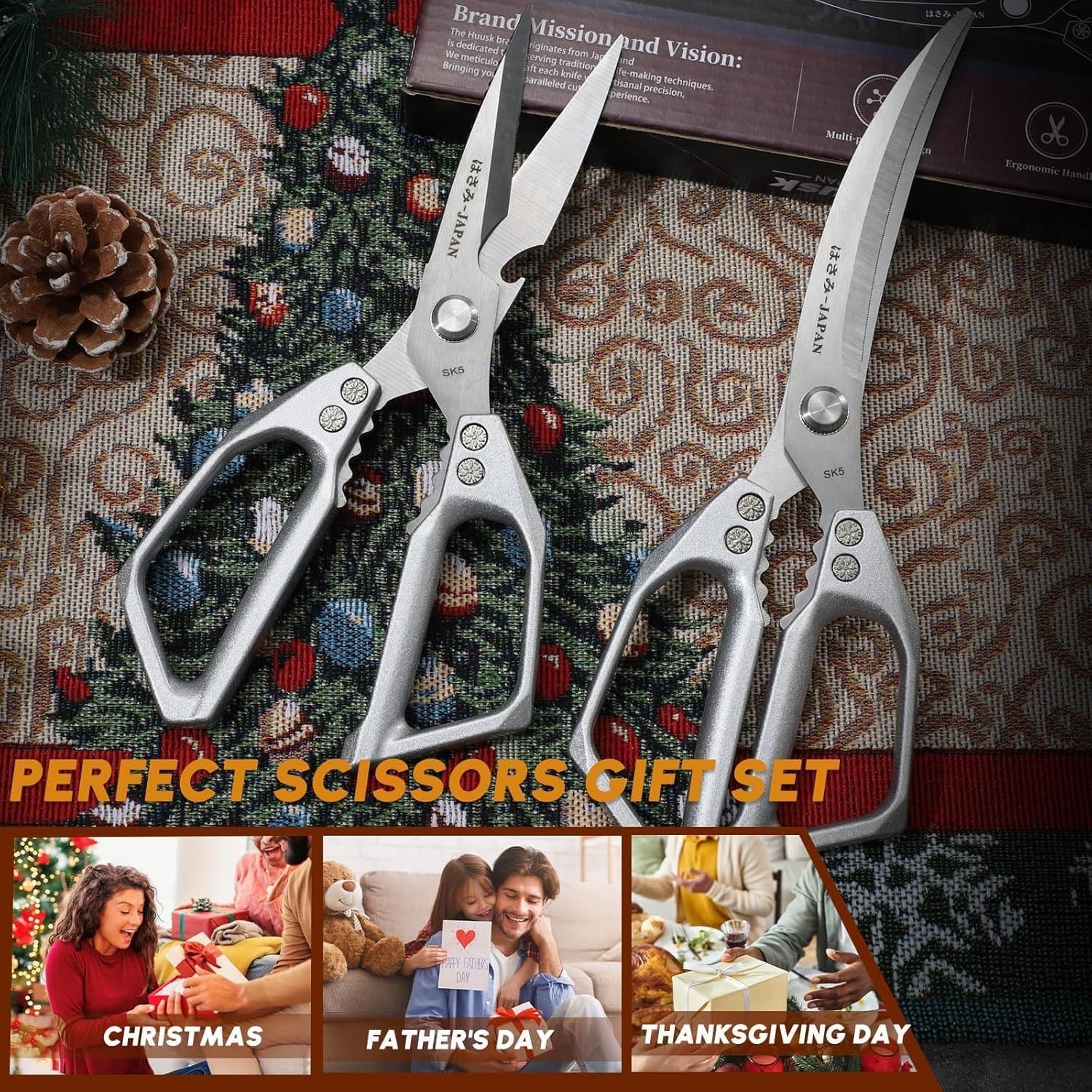 Kitchen Scissors Set Silver - Stainless Steel Kitchen Shear, Sharp Meat Sciss...