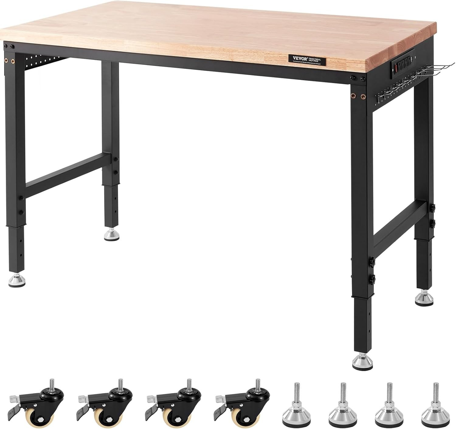 Workbench for Garage 72" Adjustable Workbench, Heavy-Duty Hardwood Worktable wit