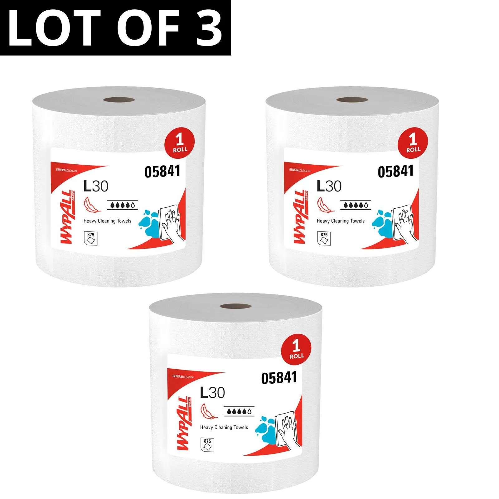WypAll GeneralClean L30 Cloths Cleaning Wipes Jumbo White 1 Roll LOT OF 3
