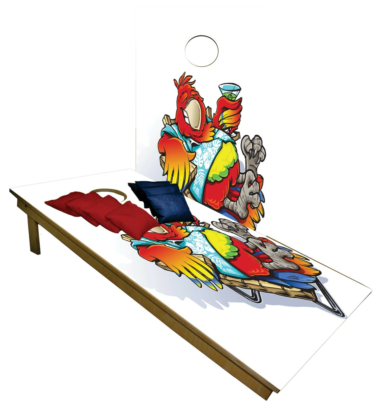 Cornhole Boards BEANBAG TOSS GAME Red Party Parrot w Bags Set