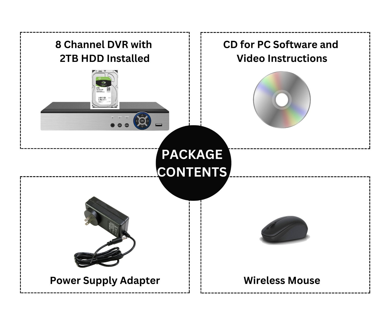 8 Channel H.265 DVR Security Camera Video Recorder 2TB HDD Recording Memory