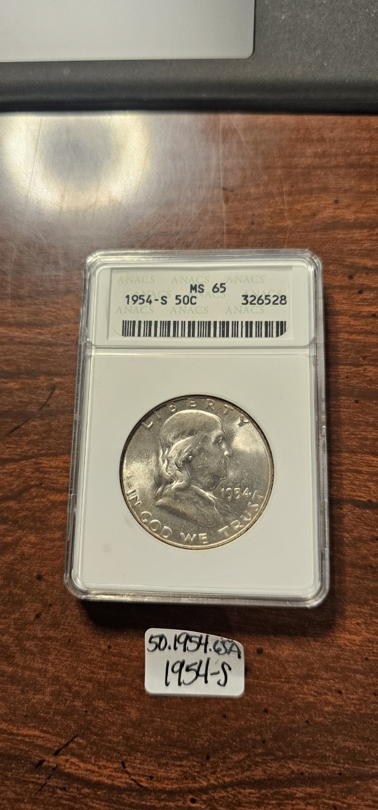 1954-S Franklin Half Dollar ANACS Old SOAP BOX Holder MS65 90% Silver
