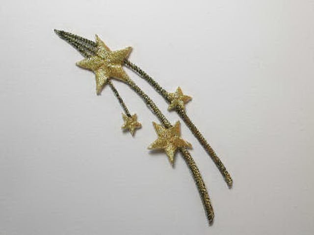 Celestial Shooting Stars 3.25" Gold Metallic Embroidered Iron On Applique Patch