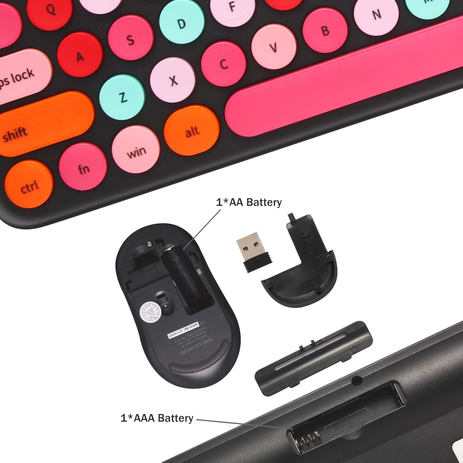 Wireless Keyboard and Mouse Combo, Retro Typewriter Keyboard with Round Keyca...