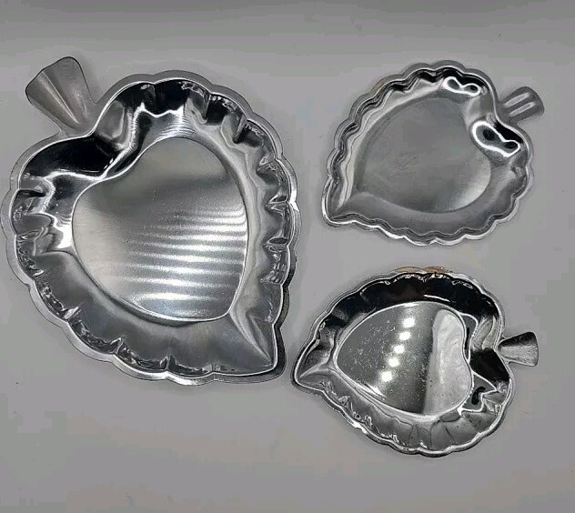 Decorative Set of 3 Vintage Silver Leaf Candy Dishes. 7" & 4"  Made in Hong Kong