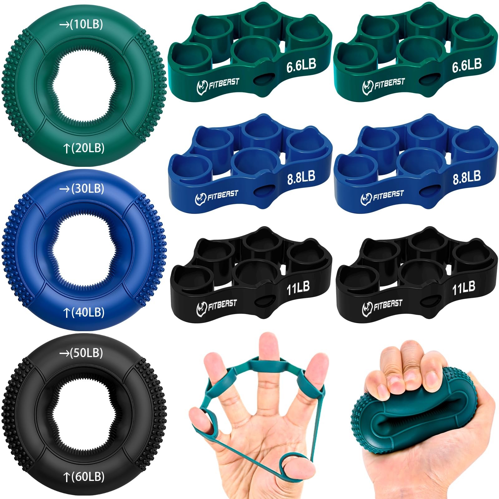 Hand Grip Strengthener, Finger Exerciser, Forearm Strengthener Kit - 9 Pack, ...